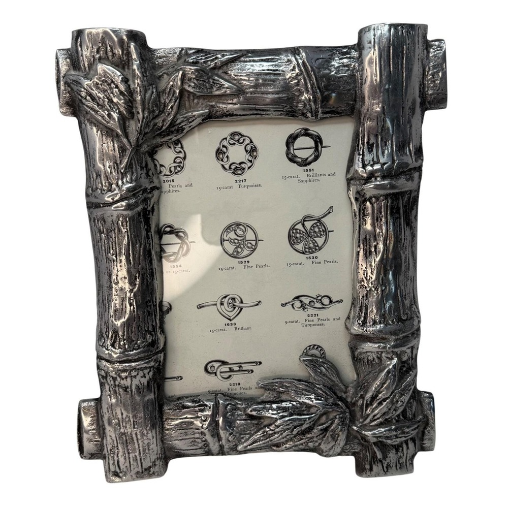 Vintage‎ Heavy Silver Pewter Bamboo Photo Picture Frame Asian Style 5 x 7"